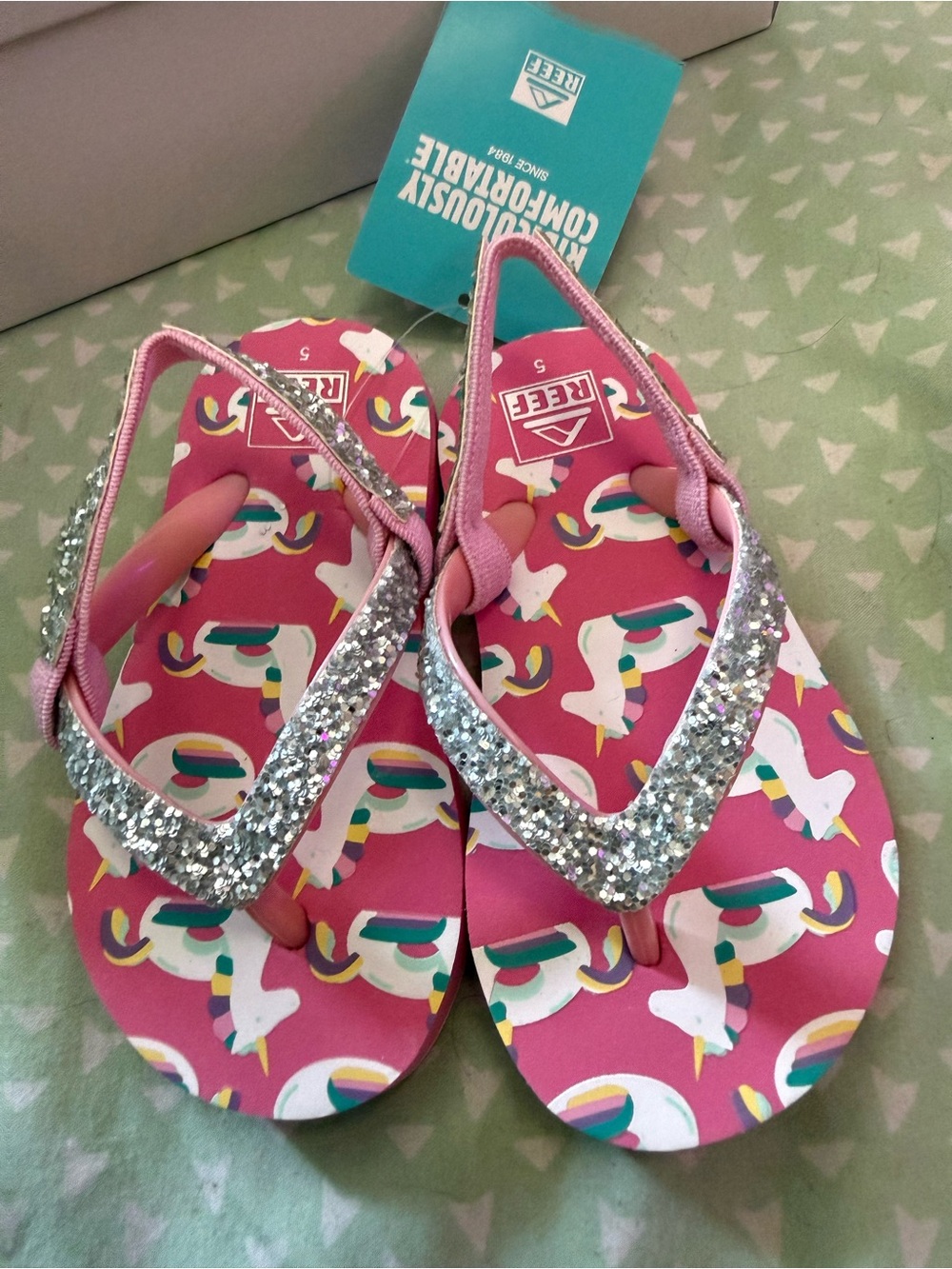 Reef Kids Pink Unicorn Glitter Thong Sandals